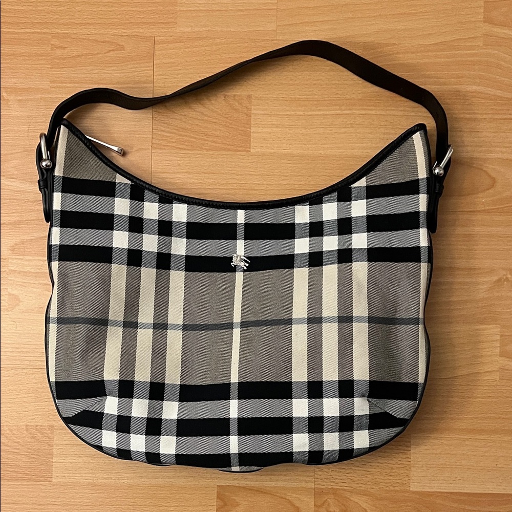 Burberry Black and Cream Plaid Shoulder Bag